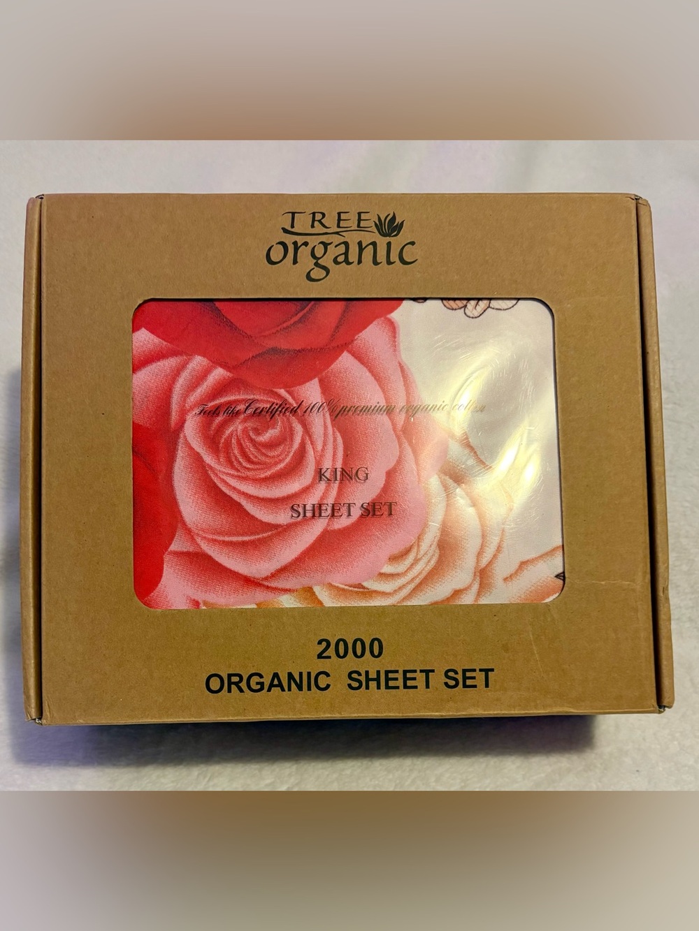 Tree Organic King Size 2000 Organic Sheet Set in Pink Rose Print